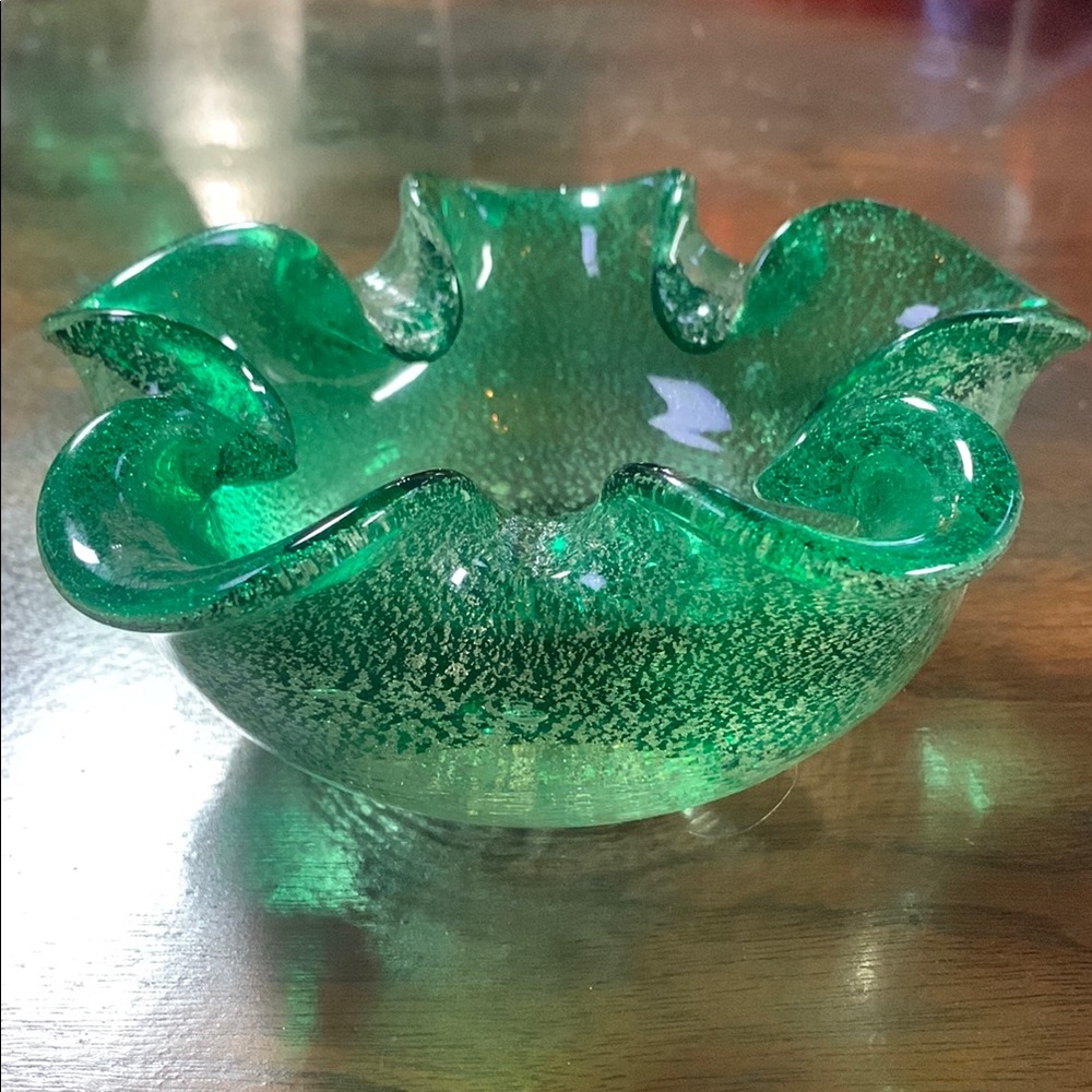 Murano Vintage Green Art Deco Dish